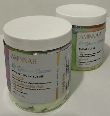Aminnah Unicorn Dreams Set Sugar Scrub &  Whipped Body Butter 8 oz Each