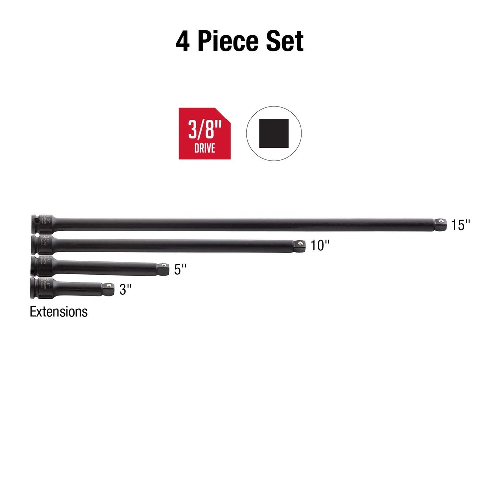 3504, 3/8 Inch Drive Impact Extension Set, 4 Pieces, SAE, 3" to 15", Cr-Mo St... - Image 2 of 4