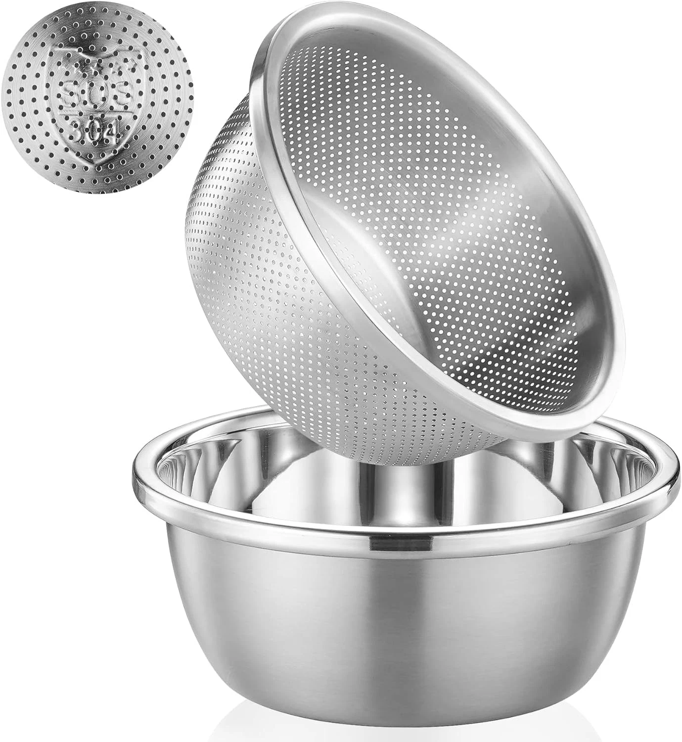 304 Stainless Steel Colander 2QT Microporous Colander & Mixing Bowl for Kitch...