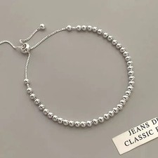Genuine Sterling Silver Beaded adjustable Bracelet for Women.