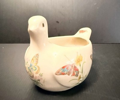Takakashi Vintage Ceramic Bird Figure Planter ButterflyFlower Design 1970