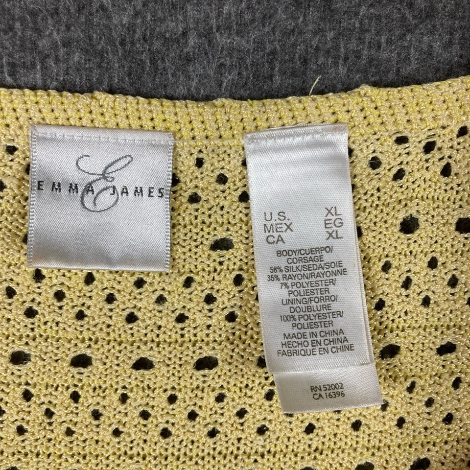 Emma James Crochet Top Womens XL Yellow Open Knit Short Sleeves V neck Feminine - Image 2 of 4