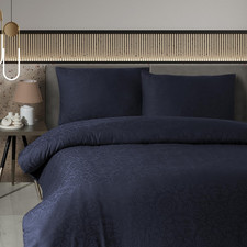 Navy Blue Luxury 100 Cotton Sateen Jacquard King Duvet Cover Set, 3-Piece