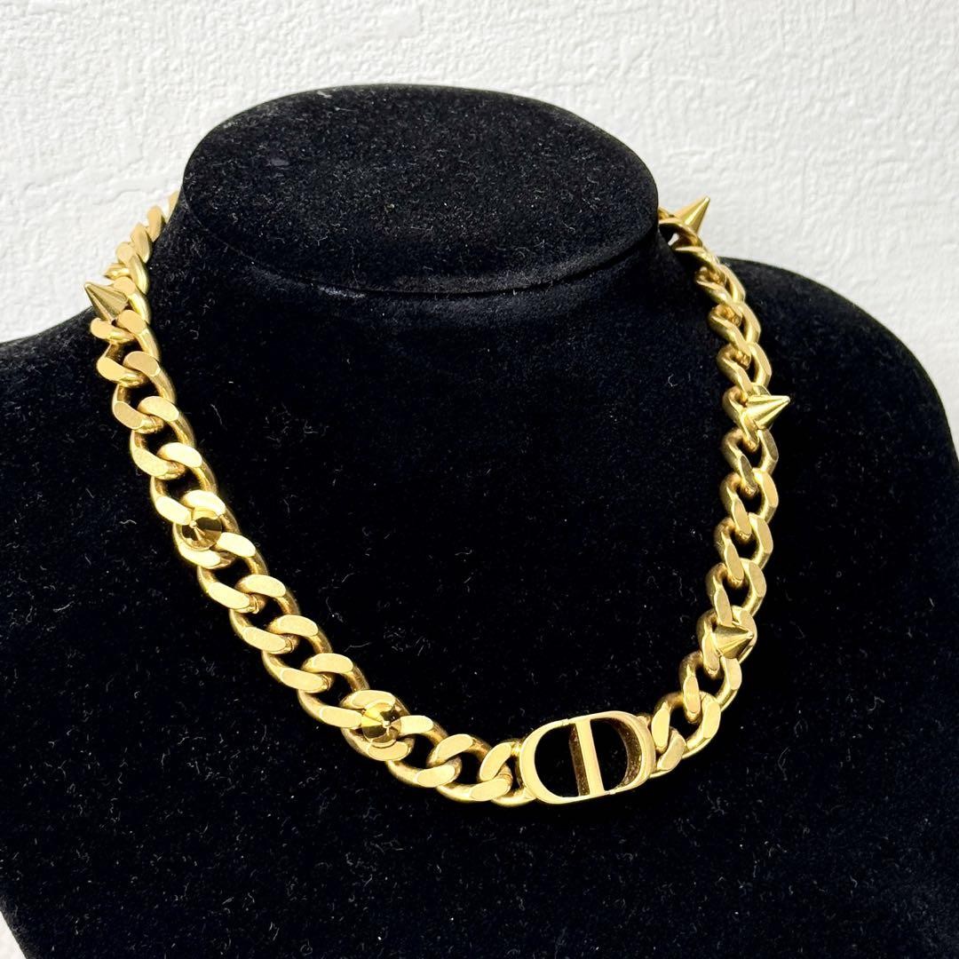 Dior 30 Montaigne CD Gold Short Necklace Metal A 39cm Adjustable Used Japan