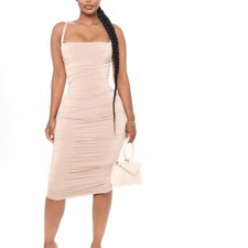 Fashion Nova Must Be Love Ruched Midi Dress - Nude Size XS