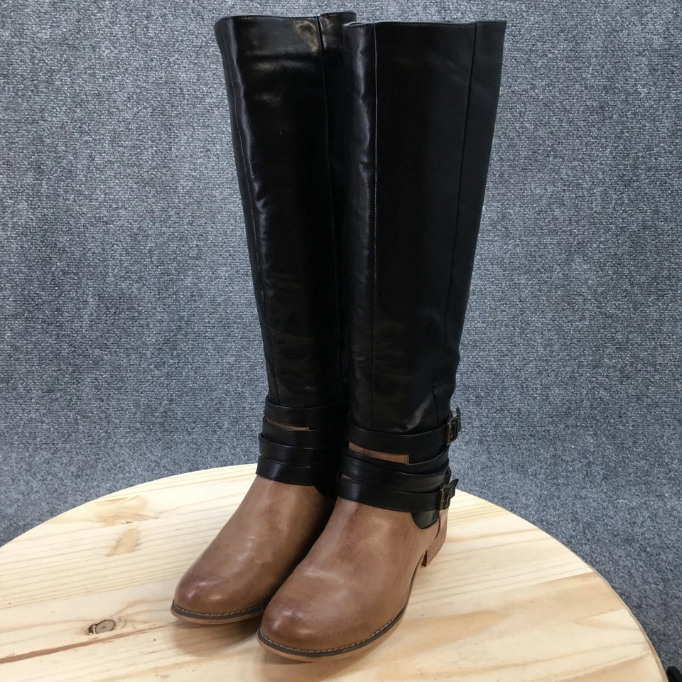 Olivia Miller Boots Womens 7.5 Tall Knee High Black Faux Leather Zip Cuban Heels - Image 3 of 4