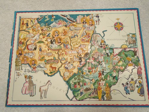 Mapa original de personajes pictóricos de Berta & Elmer Hader 1932 de Virginia Occidental y Ohio - Imagen 1 de 7