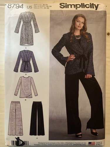Simplicity 8794 Sewing Pattern Jacket Top Pants Misses Sz 16 - 24