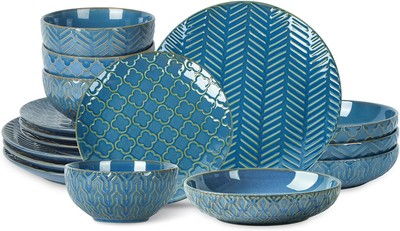 Ceramic Plates and Bowls Set Sureasy Dinnerware Sets 16-Piece Kitchen Dis...