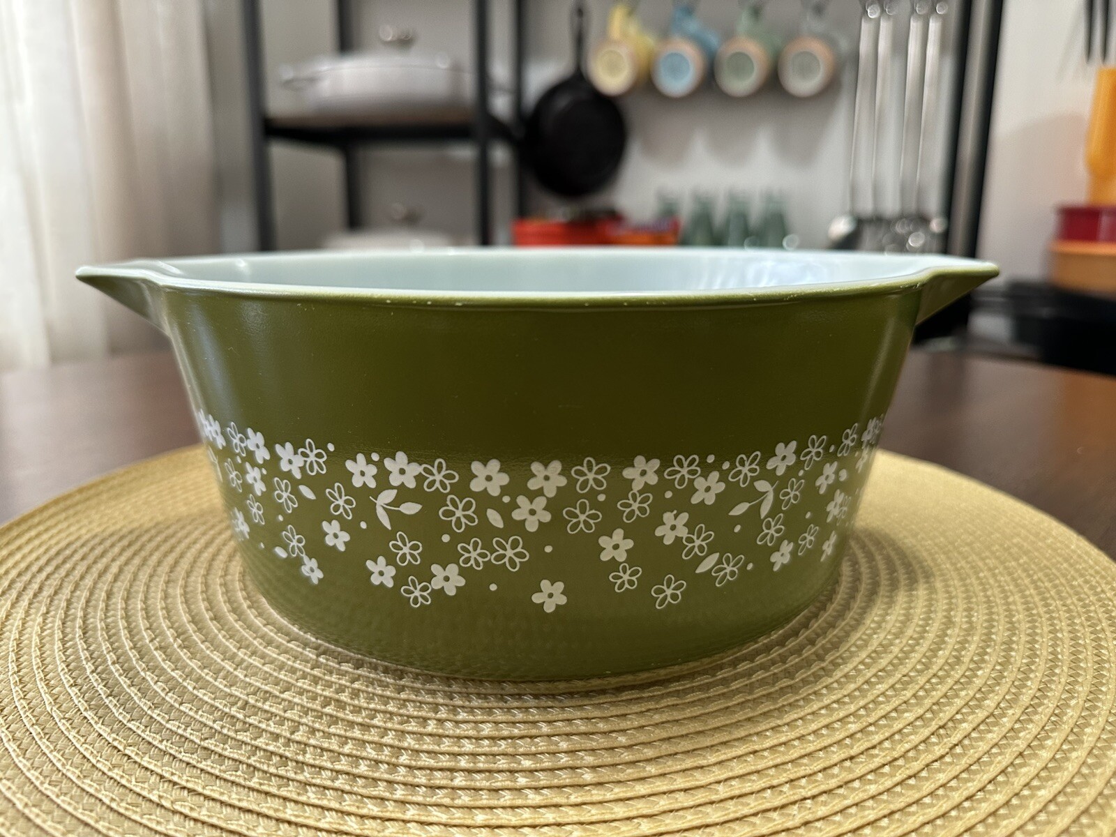 Crazy Daisy Pyrex Green Casserole Dish Vintage Pyrex Olive Green