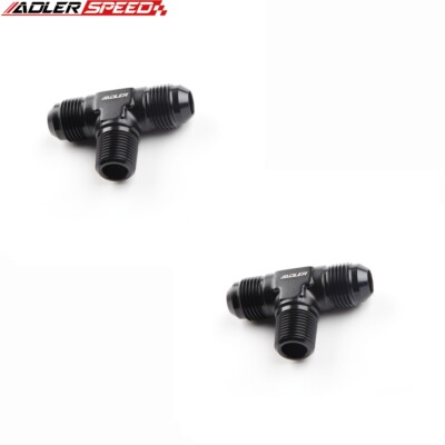 US 2PCS 8AN to AN-8 Male to 3/8'' NPT Tee T-piece Fitting Adapter Aluminum Black