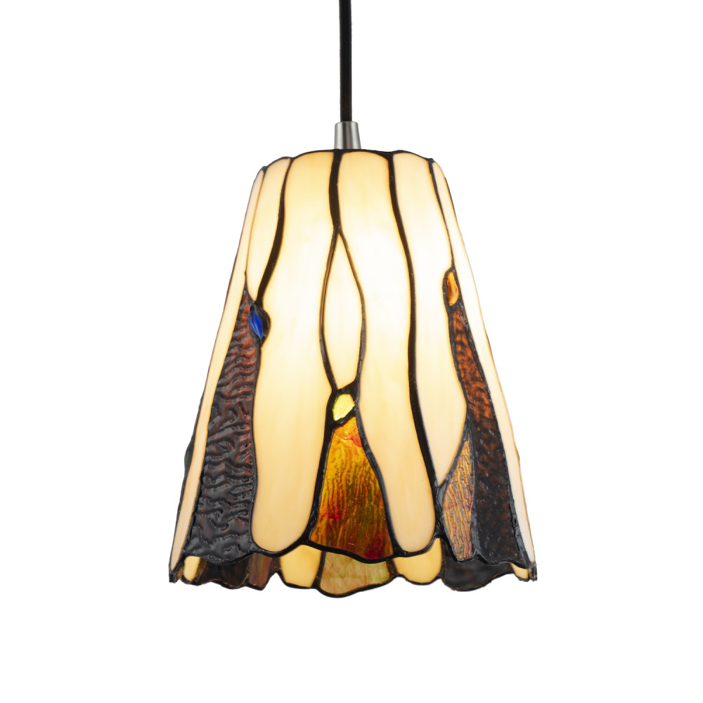 Traditional Amber Stained Glass Tiffany Pendant Light Shade with Coloured Gem...