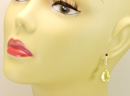 Lemon Quartz Earrings Smooth Yellow Simple Teardrops Sterling 14k Solid Gold - Picture 3 of 4