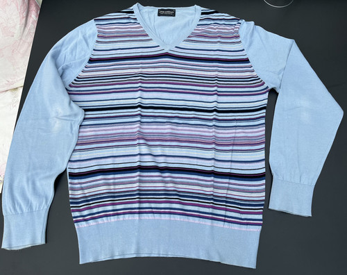 John Smedley, Vintage John Smedley Blue Striped Sea Island Cotton Jumper Size L