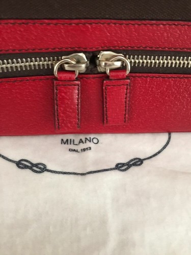 Prada Vintage NWT Red Leather and Brown Canvas Hidden Compartment Purse Bag Tote - Bild 4 von 12
