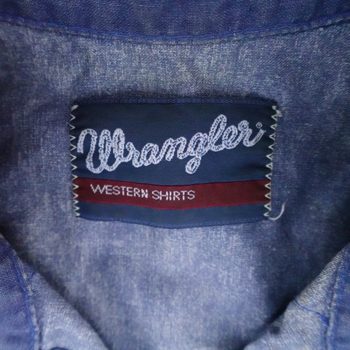 Vintage Wrangler Shirt Men L Denim Mountain Valley Horses Pearl Snap Wrap Around - Picture 3 of 9