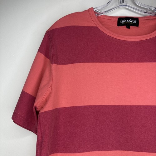 Lyle & Scott T Shirt Mens Size Medium Red Orange Striped Crew Neck Short Sleeve - Picture 2 of 13