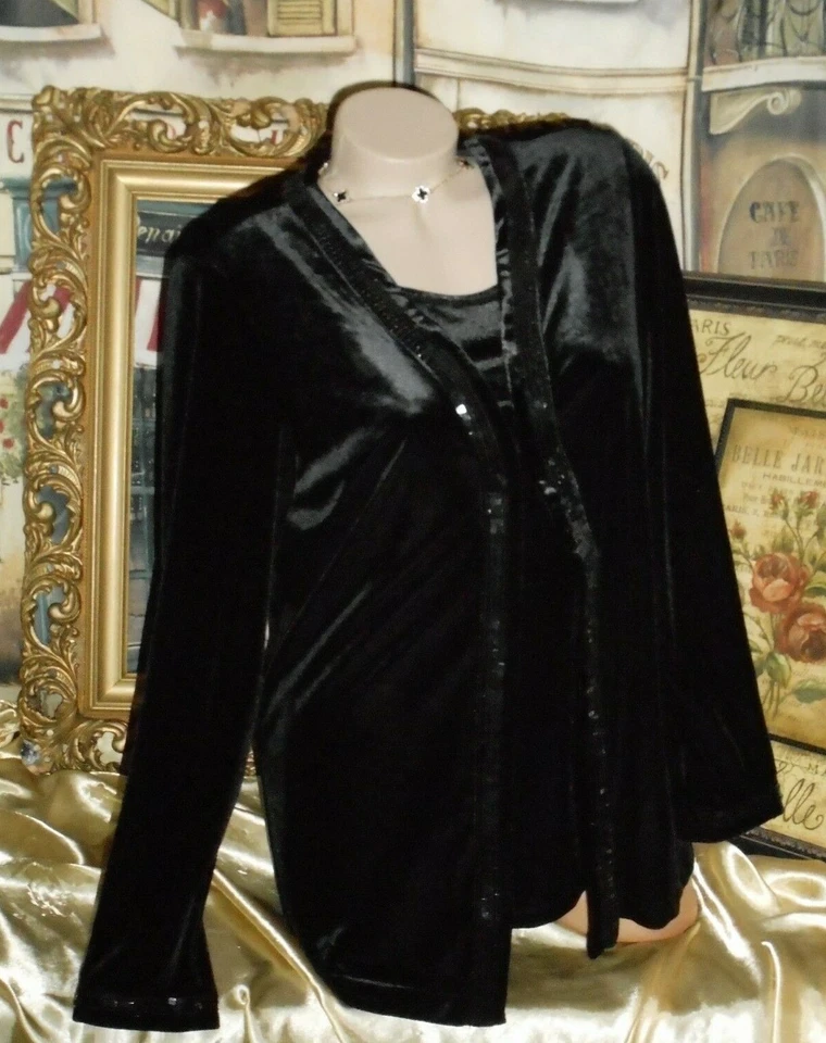 S Black Velvet Coat Cardigan Tank Top Cami Blouse Twin Set NWT USA  - Image 2 of 4