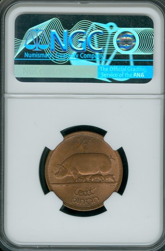 1965 IRELAND HALF PENNY NGC MS63 BN MAC 90RD 90% RED * - Picture 2 of 2