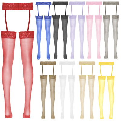 Women Glossy Thigh High Stockings Suspender Garter Belts Pantyhose Hosiery  Socks