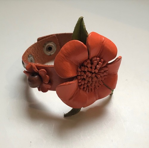 Orange Leather Pansy Bracelet - Picture 2 of 2