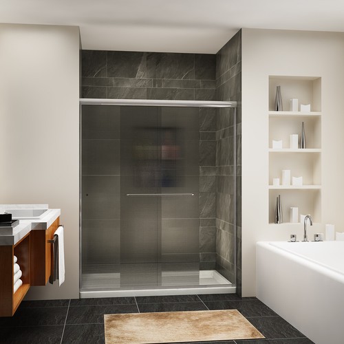 SUNNY SHOWER 60" W x 72" H Sliding Shower Door Enclosure With 1/4" Frosted Glass - Picture 2 of 14