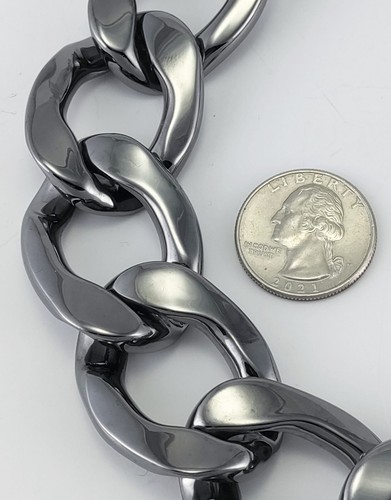 Signed 14th & Union Heavy Gunmetal Tone Chain Link Choker Statement Necklace - Picture 3 of 5