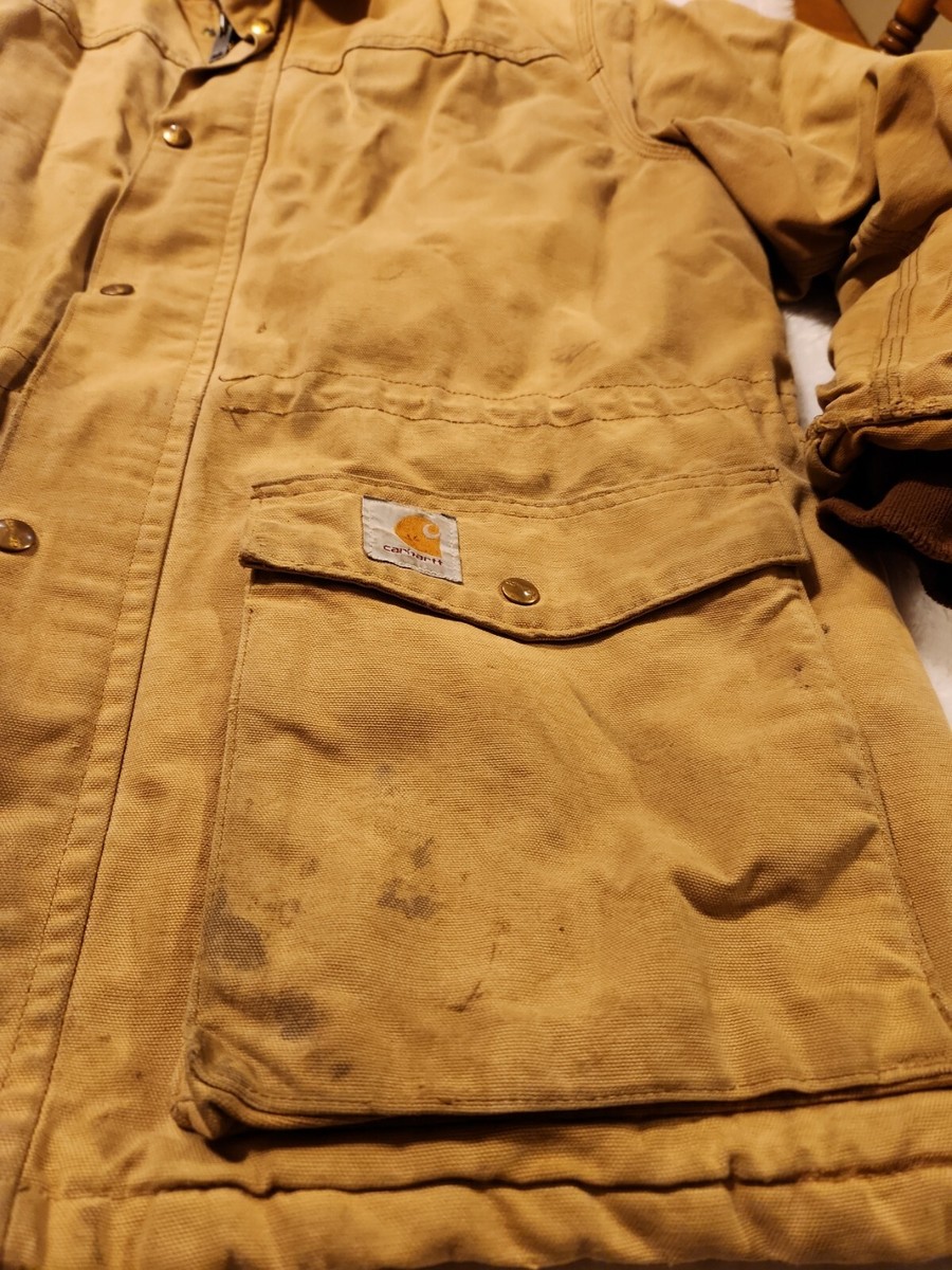 Carhartt Vintage Tan Coat Mens Size Xl Quilt Lining Front Zip