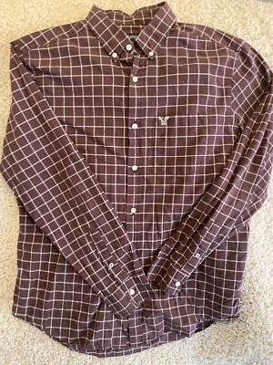 American eagle button up shirt adult large red plaid brick outdoor casual mens**
