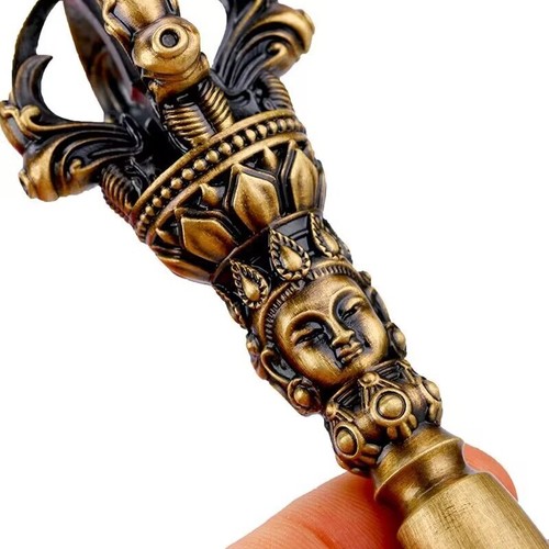 5.9inch Tibetan Buddhism Copper Five-pronged Vajra Dorje Phurba Golden - Picture 3 of 5