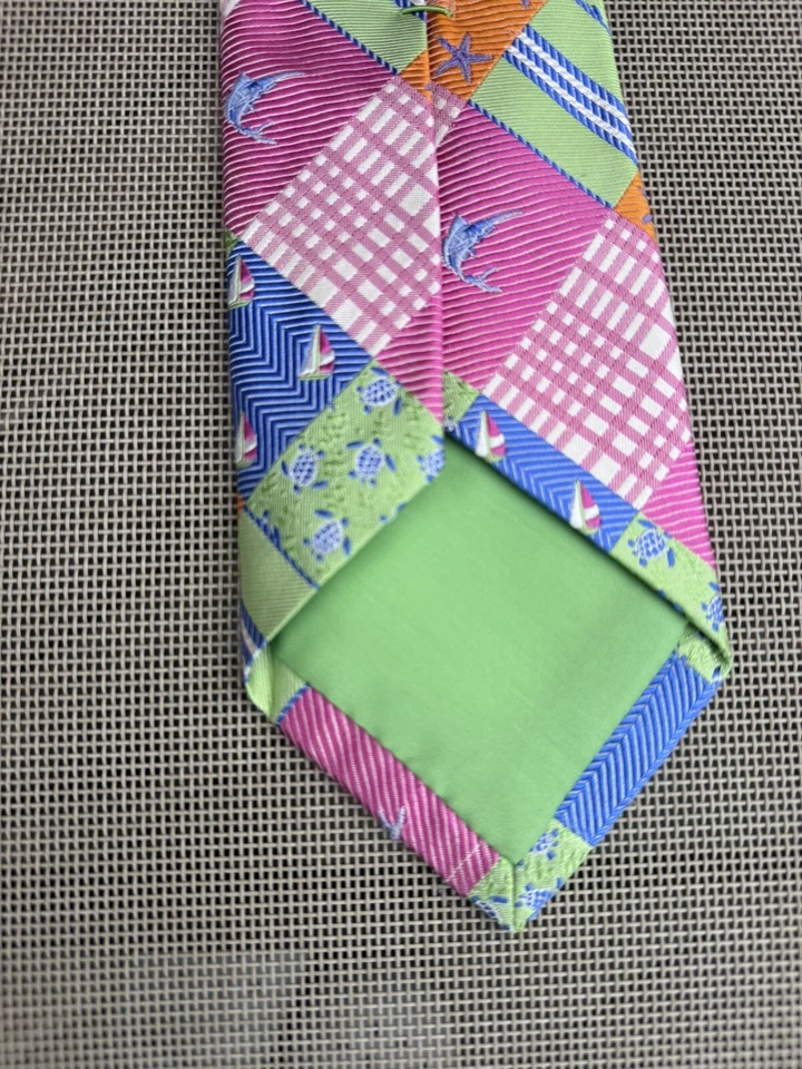 Lilly Pulitzer Tie Turtle Velero Estrella de Mar Náutico Patchwork Hombre’s Palm Beach Foto 3 de 4