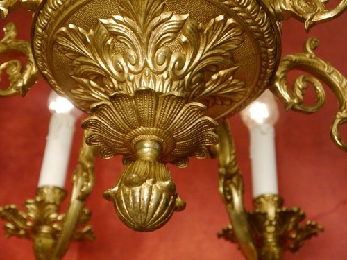 ANTIKER VINTAGE MESSING KRONLEUCHTER GOLD BRONZE 8 LAMPENLEUCHTEN Leuchten Ø30" - Bild 8 von 10