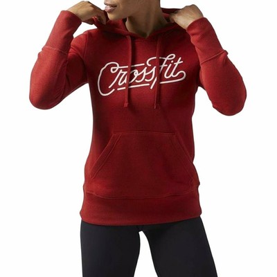 Sport Damen Sweatshirt Reebok CrossFit Script Hoody Kapuzen pullover Rot