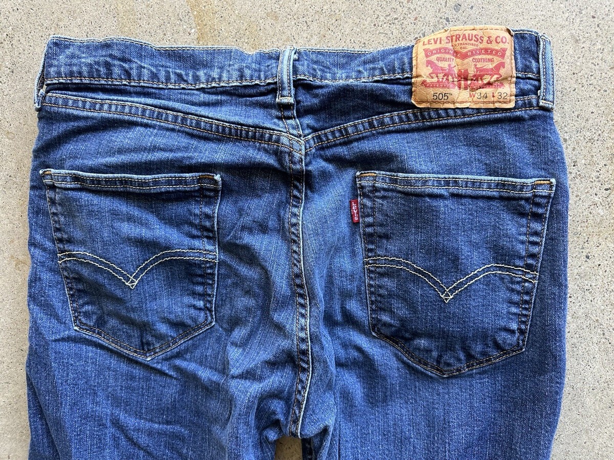 Vintage 2000s Levis 505 Blue Cotton Denim Straight Fit Jeans 34 x 
