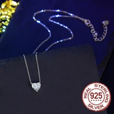 7mm Small Heart Shaped Cubic Zirconia 925 Sterling Silver Pendant Necklace Women