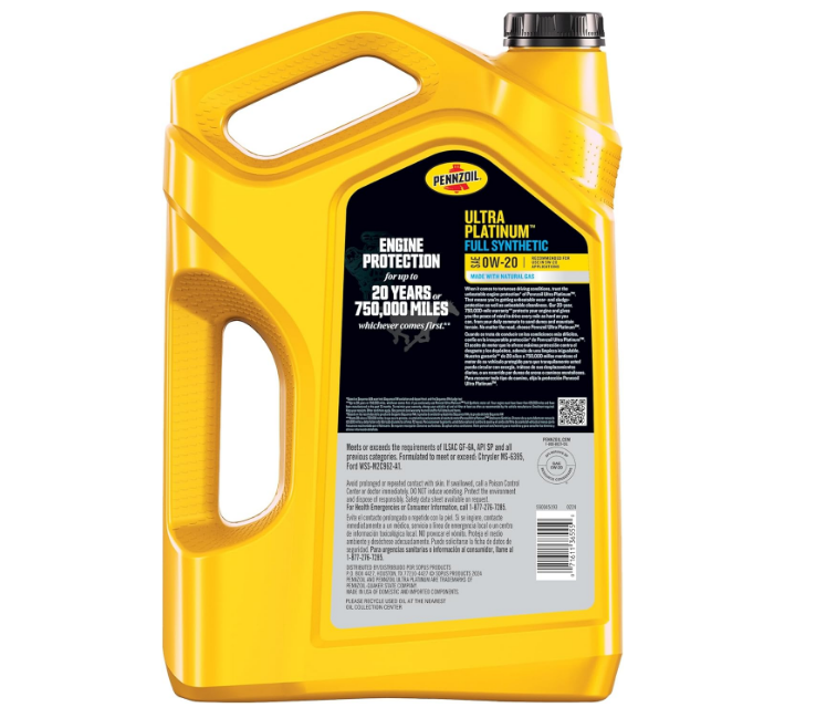 Pennzoil Ultra Platinum 0W-20 Full Synthetic Engine Oil, 5 Quart