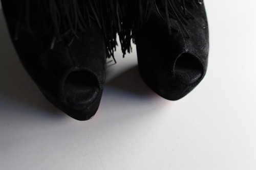 CHRISTIAN LOUBOUTIN Bottines à franges offres veau velours noir T 38.5 (33283)