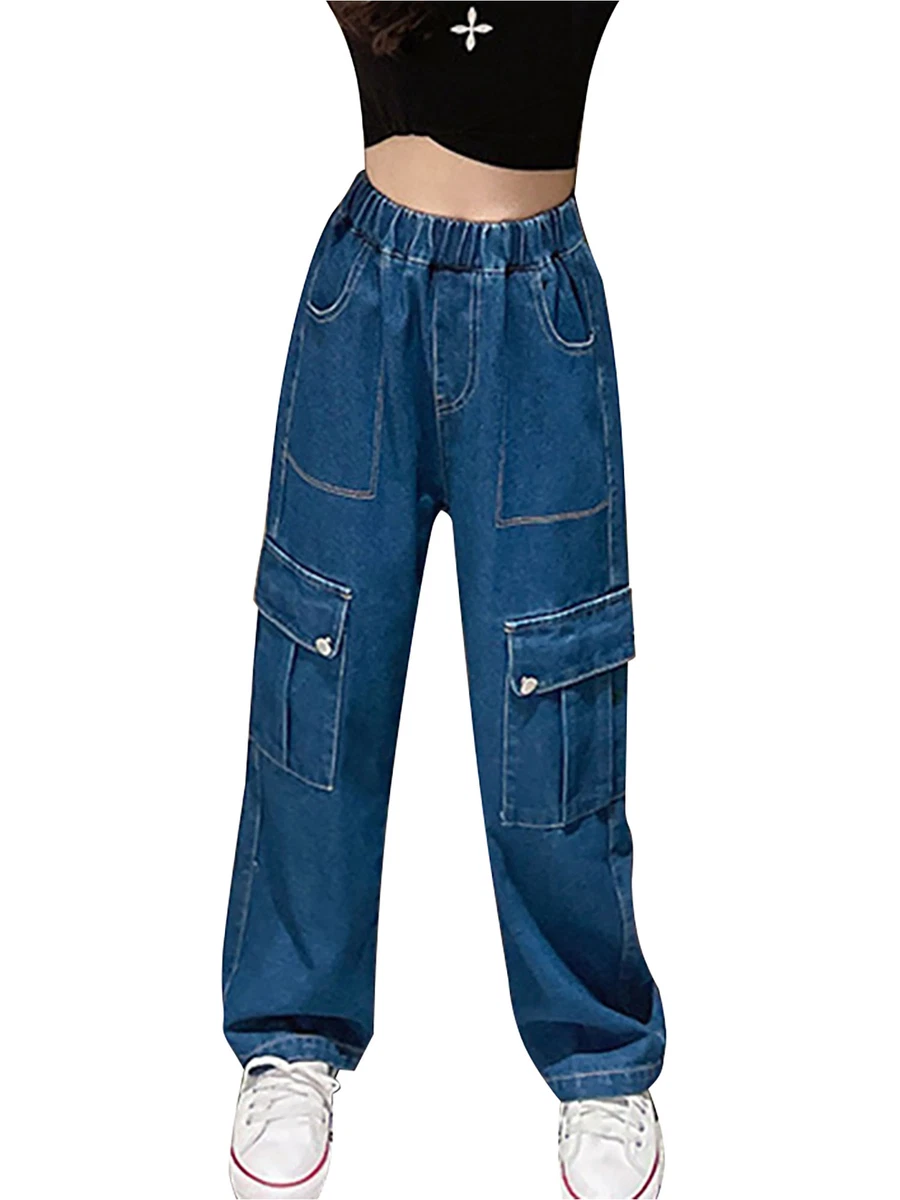 Girls Denim Pants Casual Trousers Multi Pocket Jeans Stylish