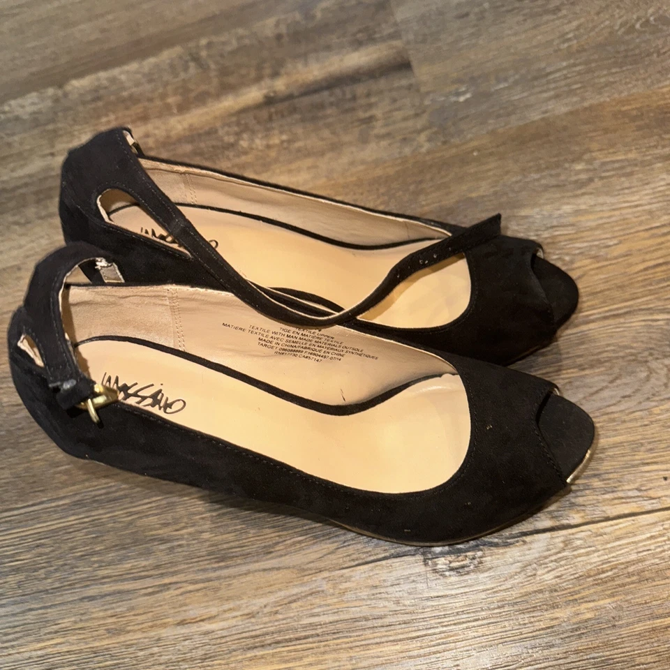 Mossimo Negro Imitación Gamuza Plataforma Cuña Tacones Sin Cordones Talla 7.5 Foto 2 de 4