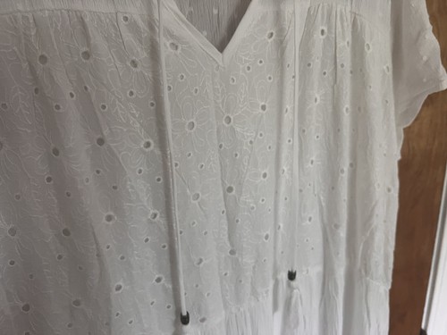 Sonoma XL White Tiered Summer Midi Dress Eyelet Boho Romantic Cottage Vaca Beach - Picture 3 of 6