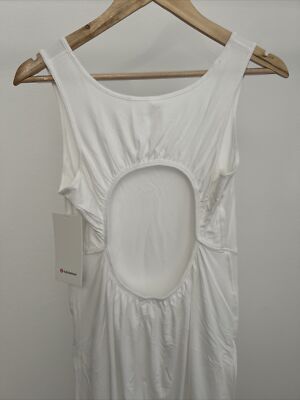 lululemon pima cotton open back dress LULULEMON PIMA COTTON OPEN BACK MIDI DRESS, WHITE, NWT, 4