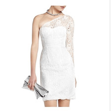 NWT BCBGMAXAZRIA ARLENA White LaceAsymmetrical One Sleeve Cocktail Dress