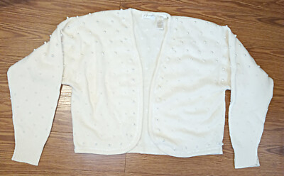 APART Women's Embellished Ivory Wool Cardigan w-Pearls and Crystals Sz L
