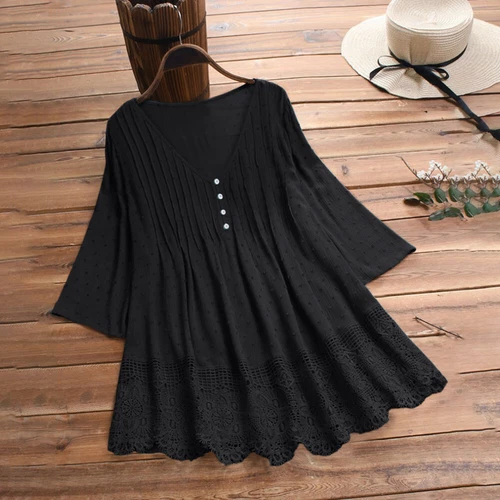 Plus Size 20-28 Womens Lace Tunic Tops Ladies V Neck Baggy Casual T Shirt Blouse - Picture 10 of 30