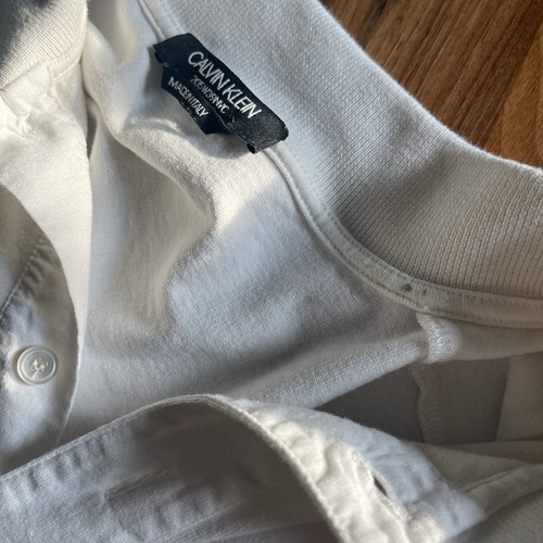 Calvin Klein 205W39NYC Cream Polo Shirt Sz Small OVERSIZE Raf Simons Logo - Picture 2 of 7