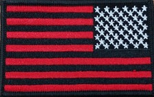 USA AMERICAN Flag Iron-On Patch Left Black  Red Version Black Border