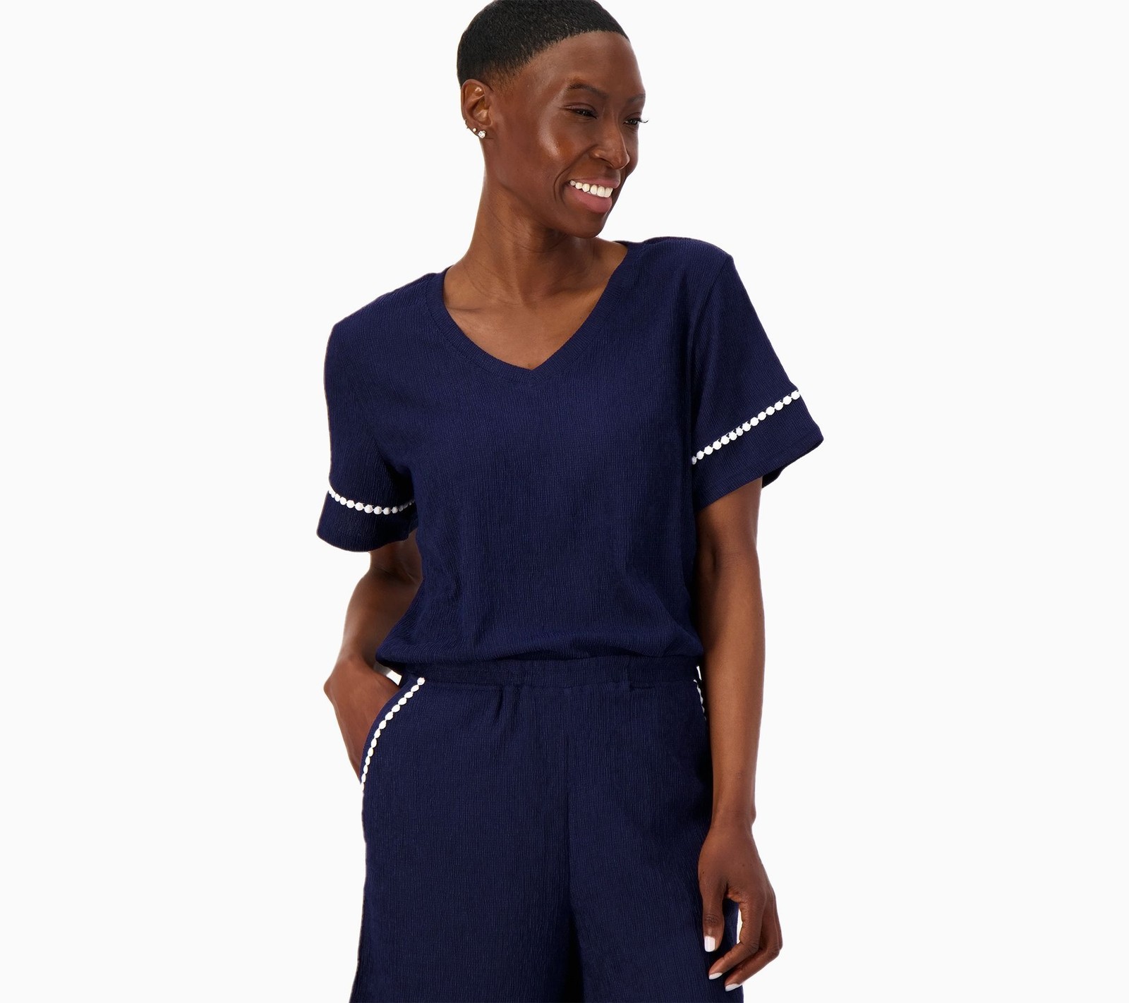Cuddl Duds Women's Top Sz XS Crepe Knit V-neck Blue A586201