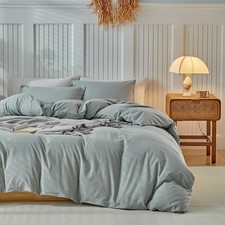 DuShow Washed Cotton Gingham Duvet Cover Queen Green Plaid Checkered Bedding ...