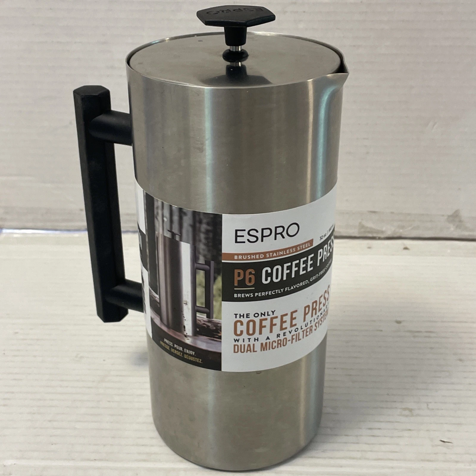 Espro P6 32 Ounces French Press Coffee Maker, Double Walled Stainless Steel