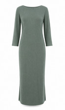 Uniqlo Ribbed Maxi Dress Green Long Sleeve Column Stretch Minimalist Size M